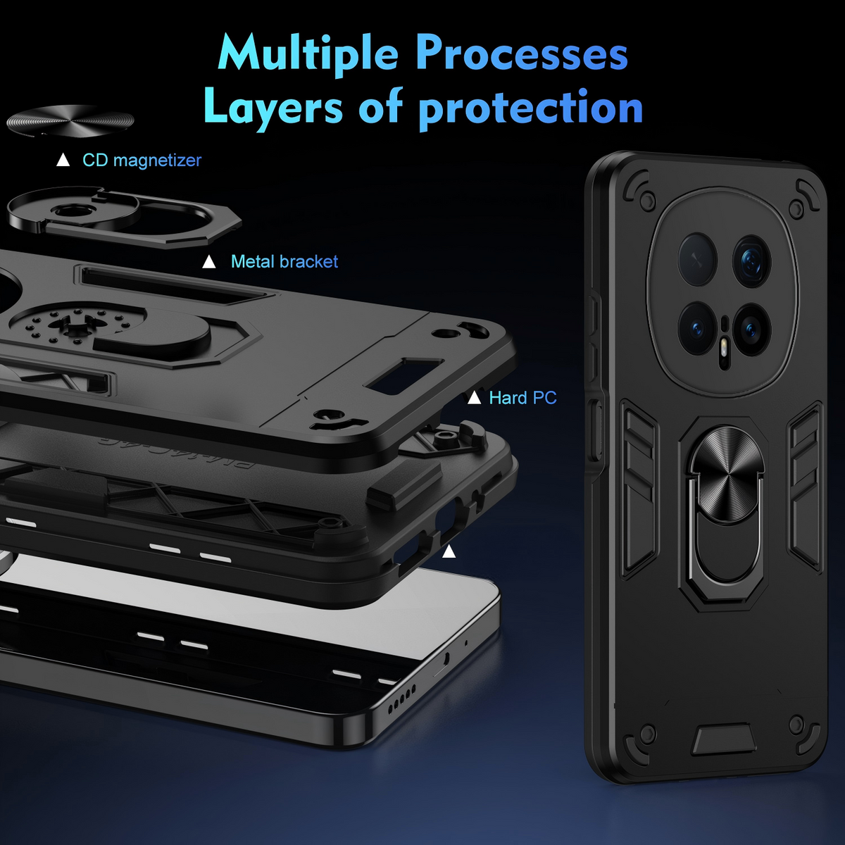 WANLONFENG for Honor Magic8 Pro 5G YS Series Case Kicktand Shockproof PC TPU Phone Cover with 2Pcs Tempered Glass Film