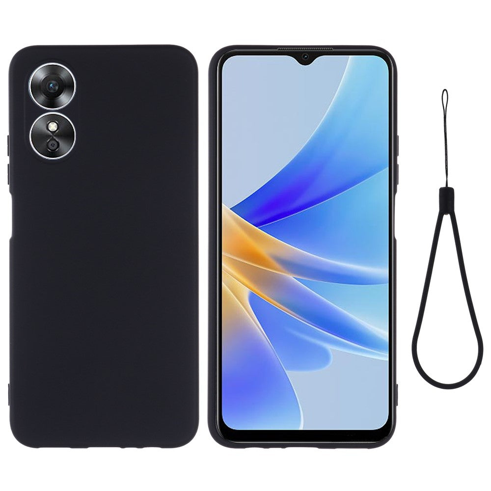 For Oppo A17 4G / A17k 4G Non-slip Liquid Silicone Phone Case Shockproof Back Cover with Strap