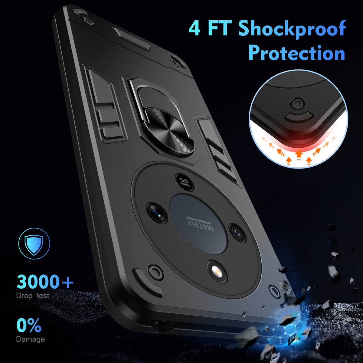 WANLONFENG YS-serieetui til Honor X70 5G / Honor X9d 5G / Honor Magic8 Lite 5G, stødsikkert PC- og TPU-mobilcover med 2 hærdede glasbeskyttere