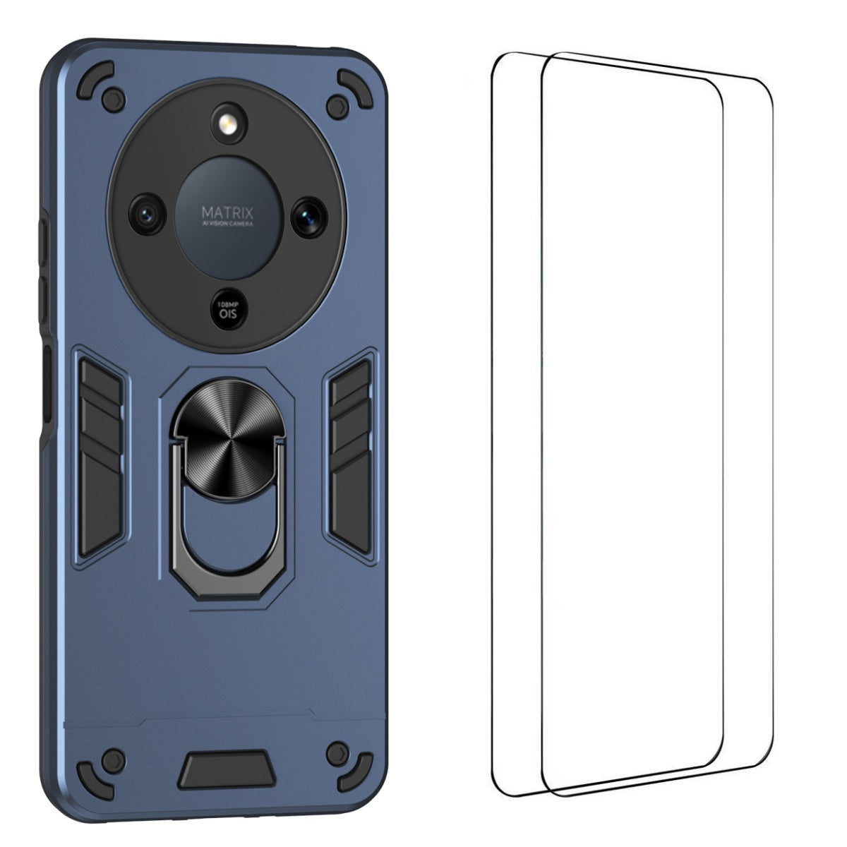WANLONFENG YS-serieetui til Honor X70 5G / Honor X9d 5G / Honor Magic8 Lite 5G, stødsikkert PC- og TPU-mobilcover med 2 hærdede glasbeskyttere