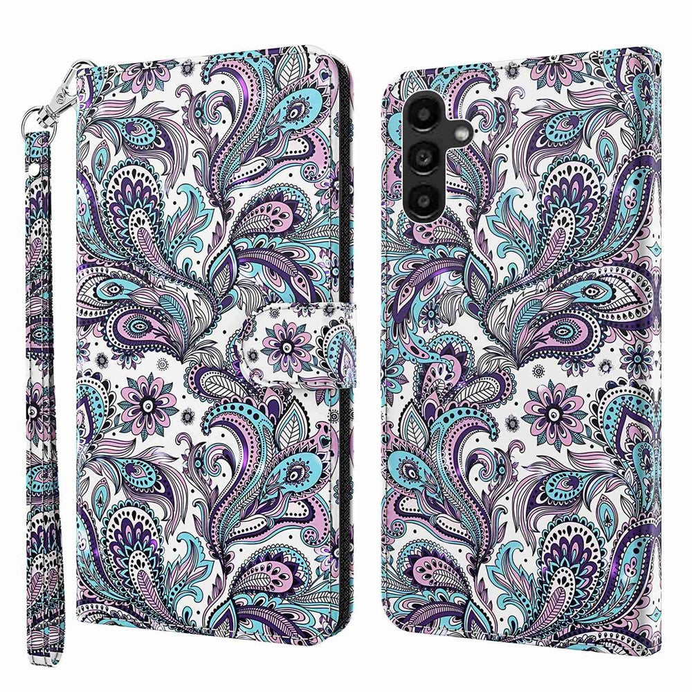 Samsung Galaxy A54 5G PU-läder 3D-mönstertryck mobilskal Fullt skyddande vikbart mobilskal stativ plånbok med rem