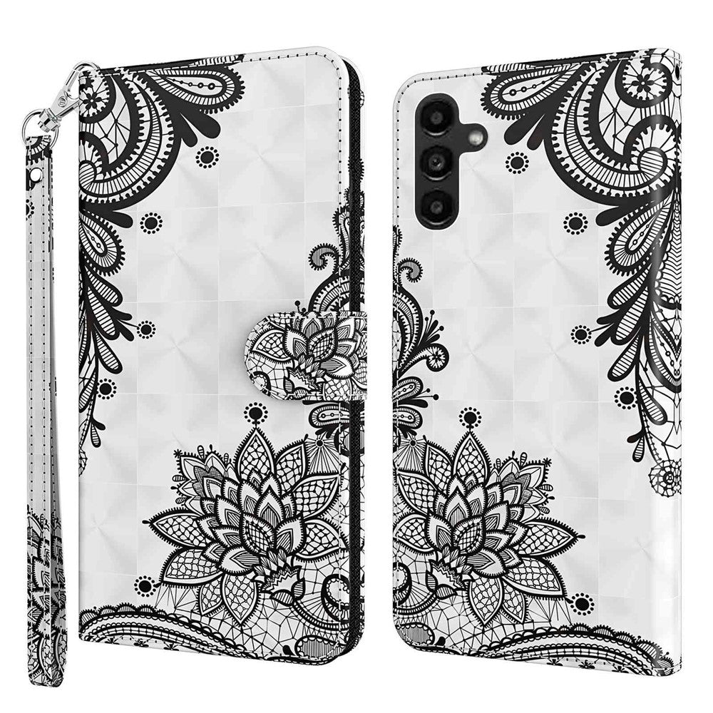 Samsung Galaxy A54 5G PU-läder 3D-mönstertryck mobilskal Fullt skyddande vikbart mobilskal stativ plånbok med rem