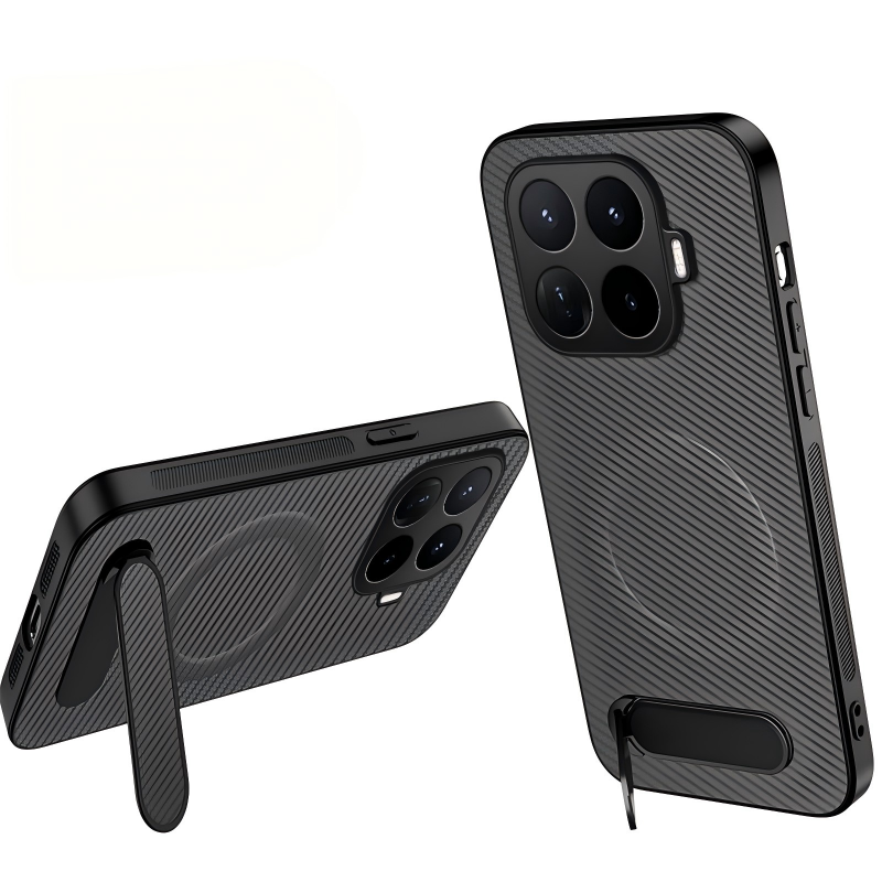 WANLONFENG for Xiaomi 17T Pro QT Series Magnetic Case Kickstand Carbon Fiber Texture PC TPU Phone Cover