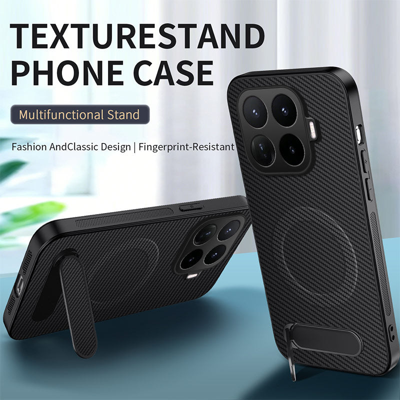 WANLONFENG for Xiaomi 17T QT Series Magnetic Case Kickstand Carbon Fiber Texture PC TPU Phone Cover