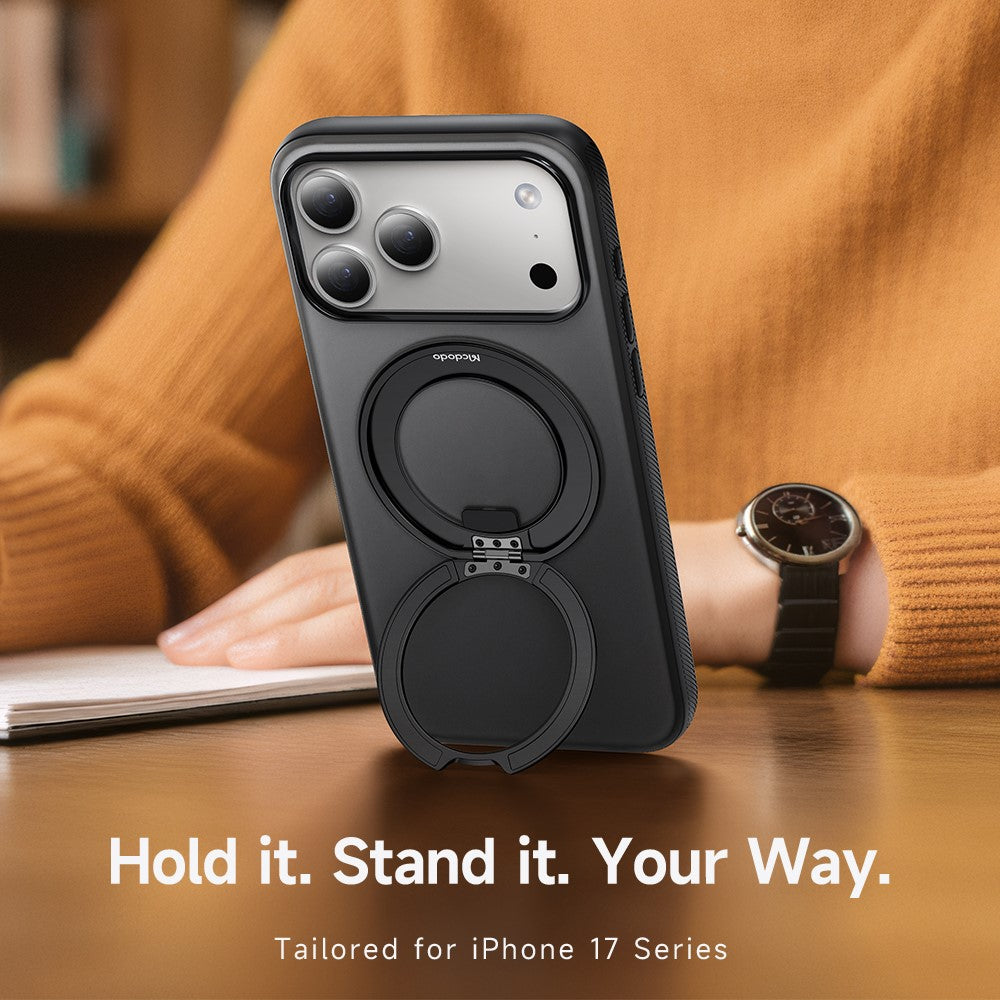 MCDODO PC-1872 for iPhone 17 Pro Max Magnetic Case 360° Ring Kickstand PC + TPU Phone Cover