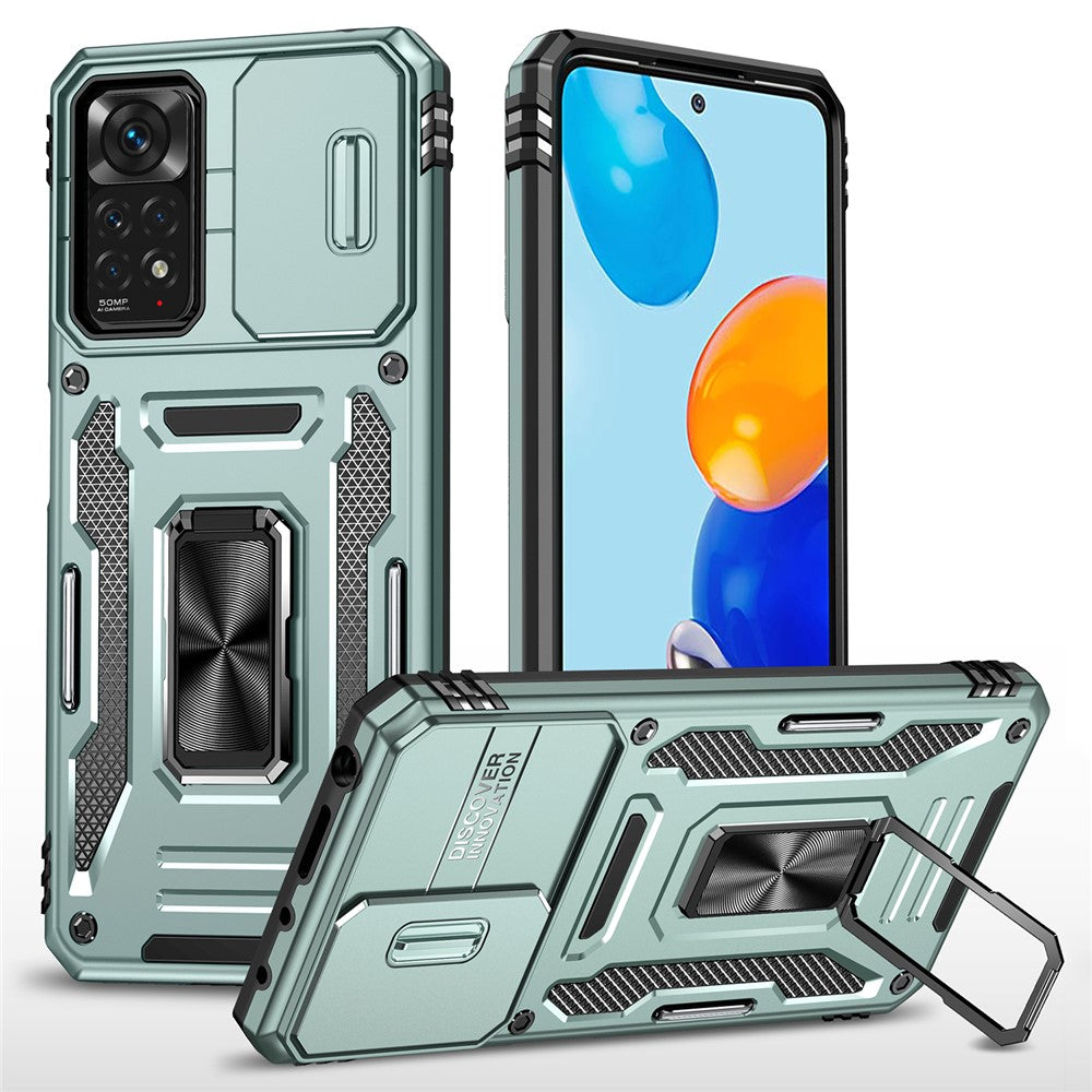Armor Series for Xiaomi Redmi Note 12 Pro 4G / 11 Pro 4G (MediaTek) / Note 11 Pro 5G (Qualcomm) Slide Camera Protection Case Kickstand PC + TPU Impact-Resistant Cover