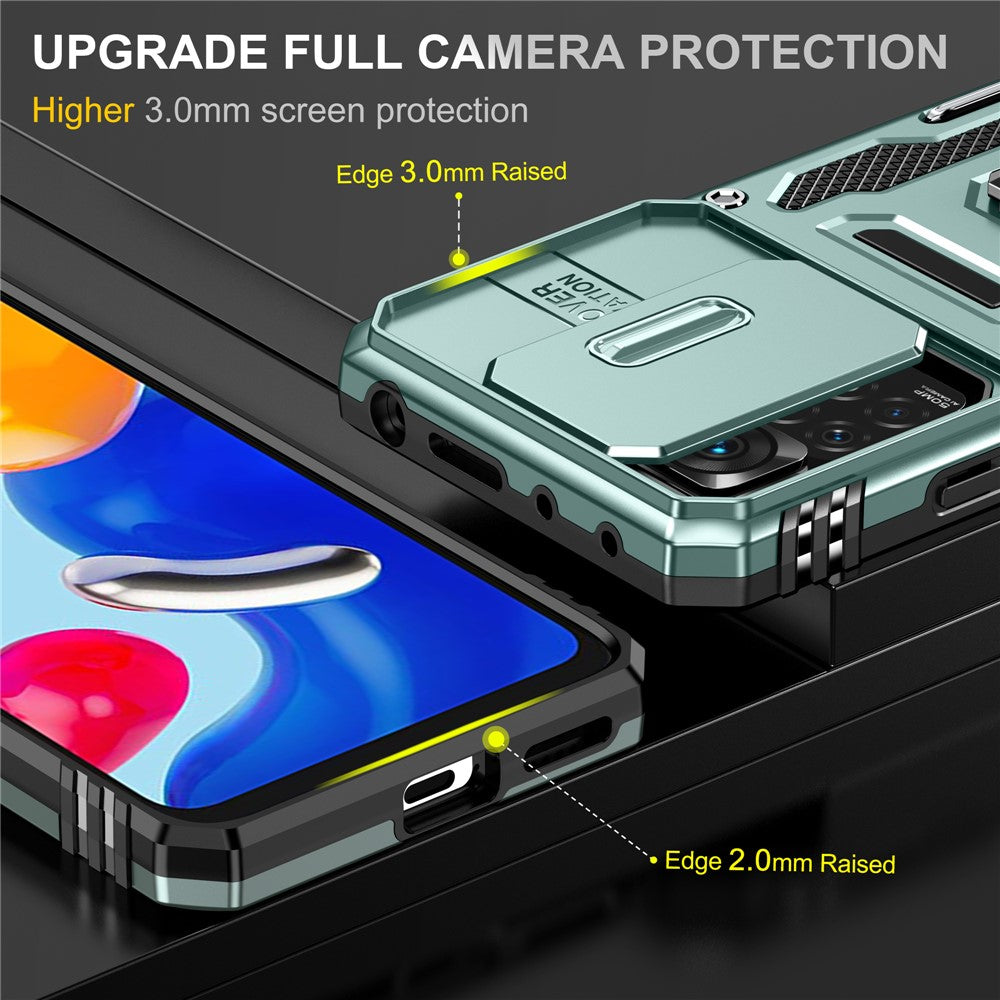 Armor Series for Xiaomi Redmi Note 12 Pro 4G / 11 Pro 4G (MediaTek) / Note 11 Pro 5G (Qualcomm) Slide Camera Protection Case Kickstand PC + TPU Impact-Resistant Cover