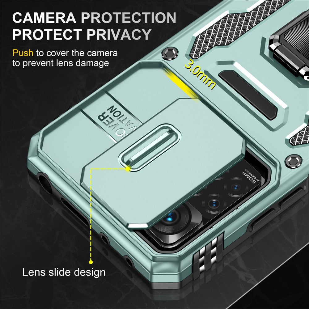 Armor Series for Xiaomi Redmi Note 12 Pro 4G / 11 Pro 4G (MediaTek) / Note 11 Pro 5G (Qualcomm) Slide Camera Protection Case Kickstand PC + TPU Impact-Resistant Cover