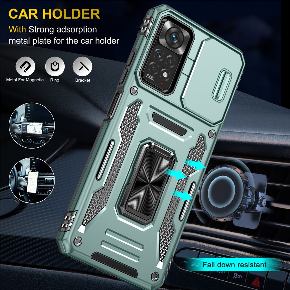 Armor Series for Xiaomi Redmi Note 12 Pro 4G / 11 Pro 4G (MediaTek) / Note 11 Pro 5G (Qualcomm) Slide Camera Protection Case Kickstand PC + TPU Impact-Resistant Cover
