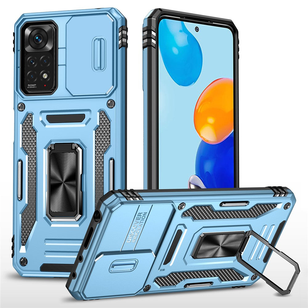 Armor Series for Xiaomi Redmi Note 12 Pro 4G / 11 Pro 4G (MediaTek) / Note 11 Pro 5G (Qualcomm) Slide Camera Protection Case Kickstand PC + TPU Impact-Resistant Cover