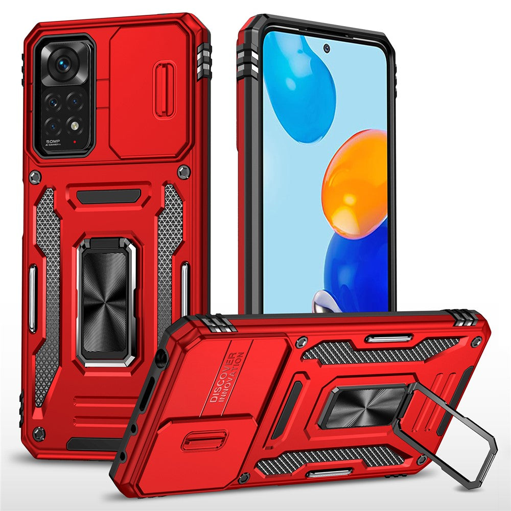 Armor Series for Xiaomi Redmi Note 12 Pro 4G / 11 Pro 4G (MediaTek) / Note 11 Pro 5G (Qualcomm) Slide Camera Protection Case Kickstand PC + TPU Impact-Resistant Cover