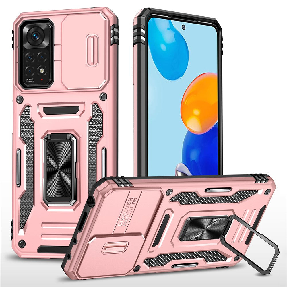Armor Series for Xiaomi Redmi Note 12 Pro 4G / 11 Pro 4G (MediaTek) / Note 11 Pro 5G (Qualcomm) Slide Camera Protection Case Kickstand PC + TPU Impact-Resistant Cover