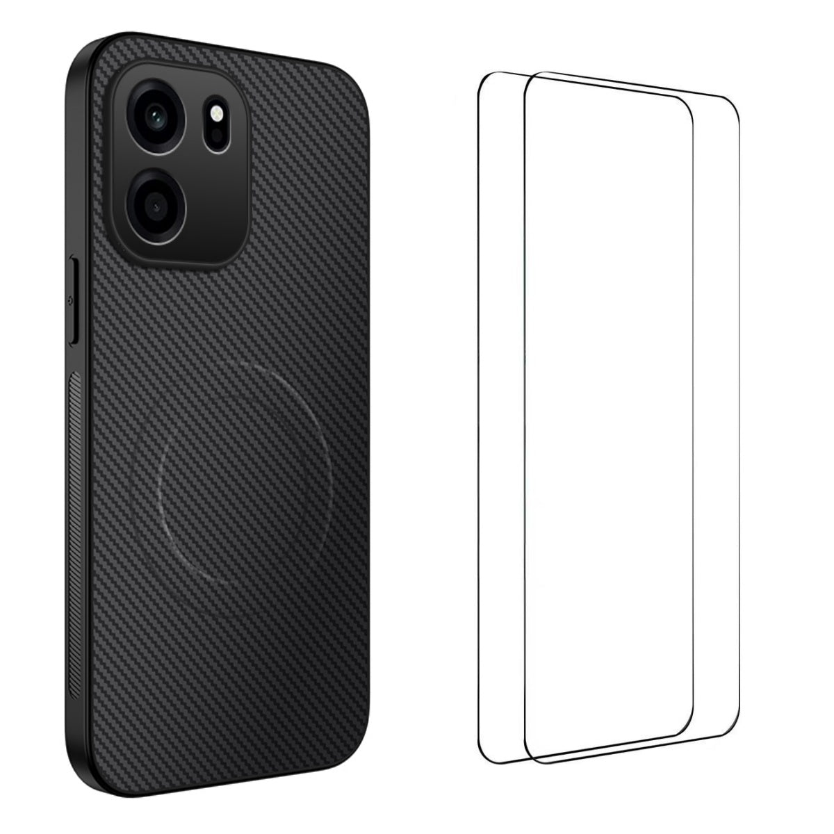 WANLONFENG för OnePlus Turbo 6V 5G / OnePlus Nord CE6 5G TQ1-serien Magnetiskt skal Kolfiberstruktur PC TPU mobilskal med 2 st. skärmfilmer
