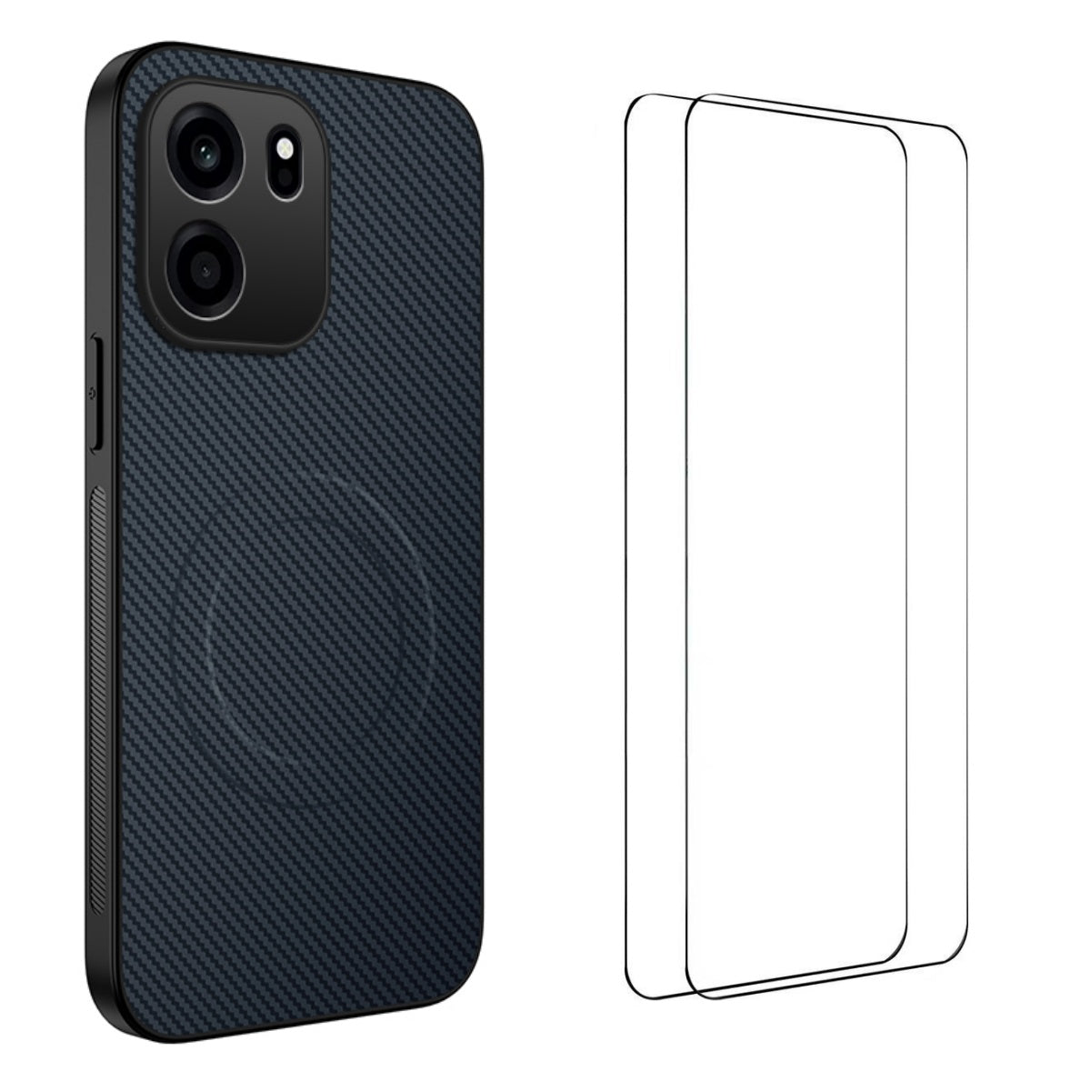 WANLONFENG för OnePlus Turbo 6V 5G / OnePlus Nord CE6 5G TQ1-serien Magnetiskt skal Kolfiberstruktur PC TPU mobilskal med 2 st. skärmfilmer