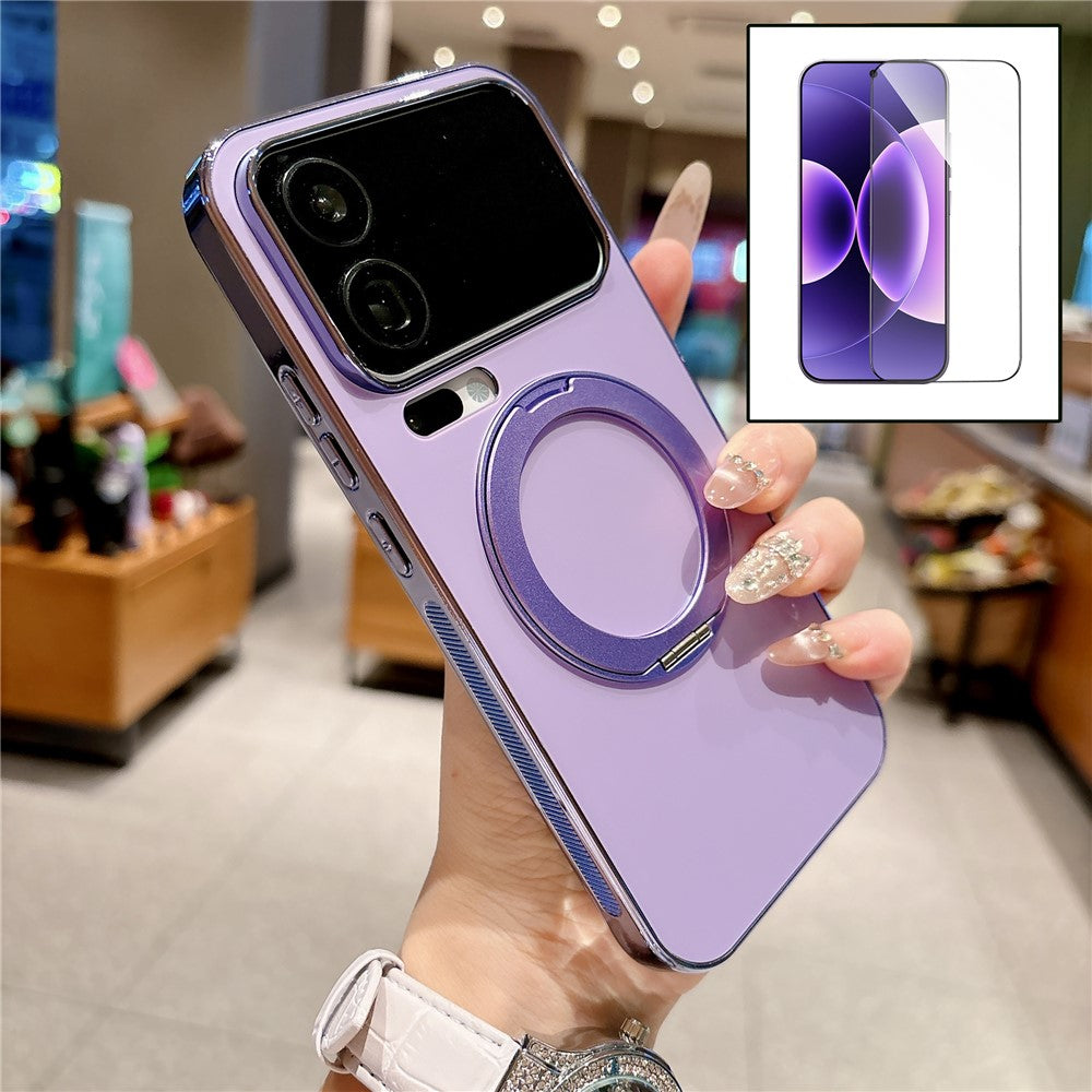 Magnetisk cover til Xiaomi 17 Pro, roterbart stativ, mat TPU- og PC-mobilcover med hærdet glasfilm