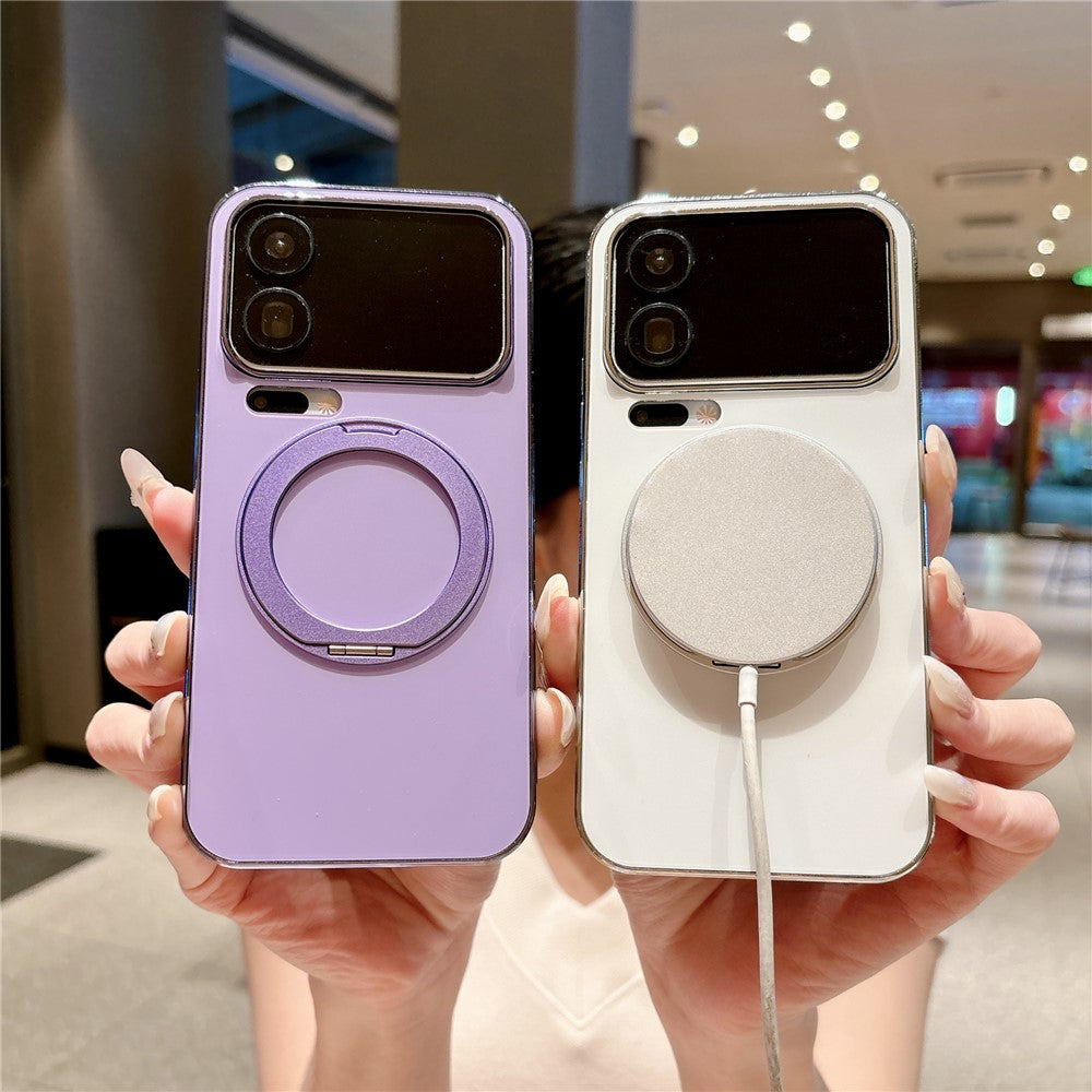 For Xiaomi 17 Pro Max Magnetic Case Rotatable Kickstand TPU PC Matte Phone Cover with Tempered Glass Film