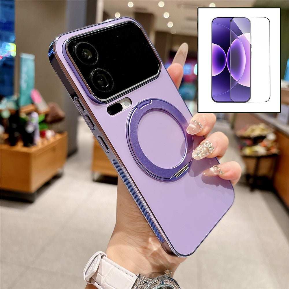 For Xiaomi 17 Pro Max Magnetic Case Rotatable Kickstand TPU PC Matte Phone Cover with Tempered Glass Film