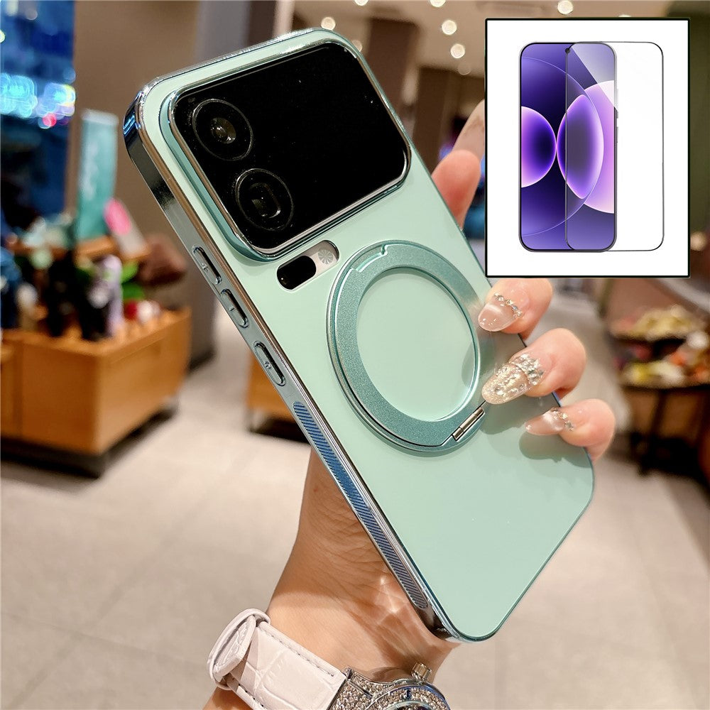 For Xiaomi 17 Pro Max Magnetic Case Rotatable Kickstand TPU PC Matte Phone Cover with Tempered Glass Film