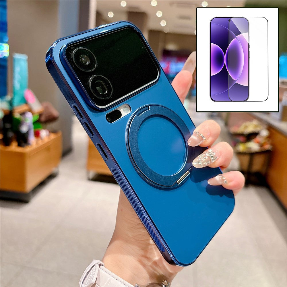 For Xiaomi 17 Pro Max Magnetic Case Rotatable Kickstand TPU PC Matte Phone Cover with Tempered Glass Film