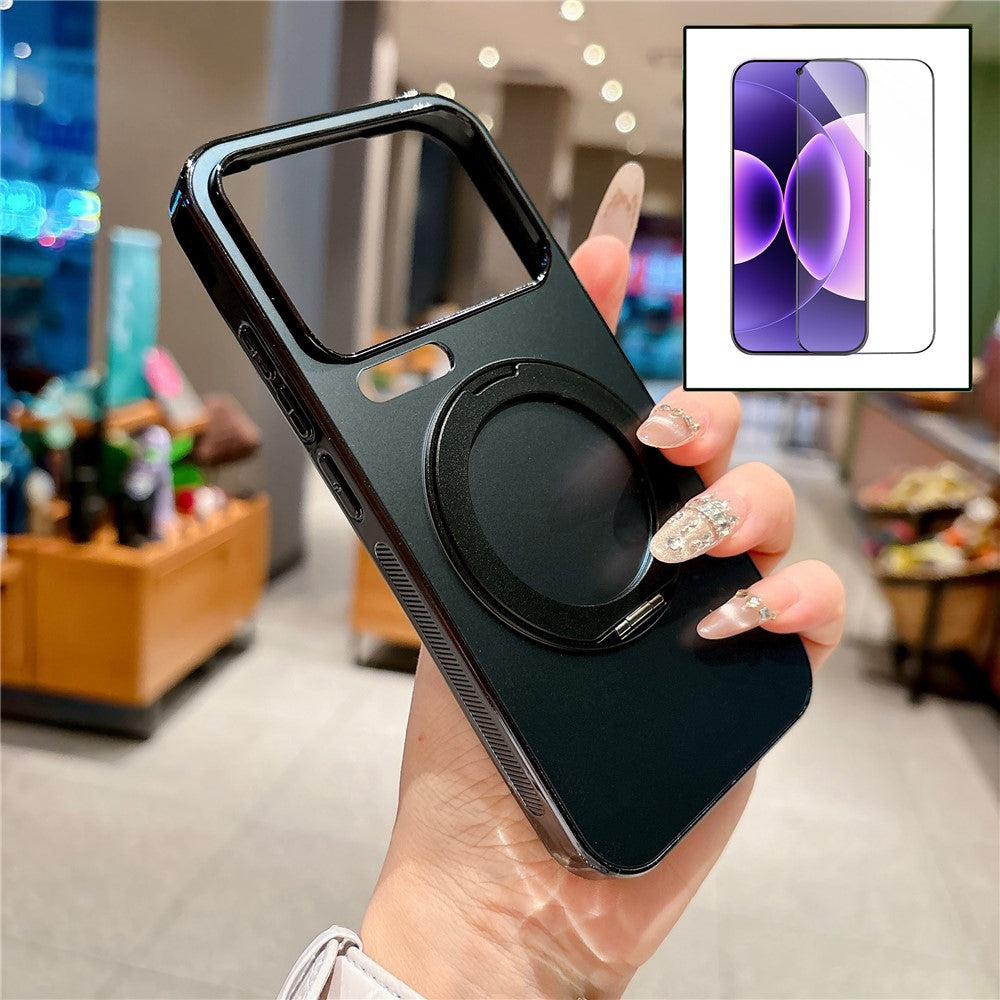 For Xiaomi 17 Pro Max Magnetic Case Rotatable Kickstand TPU PC Matte Phone Cover with Tempered Glass Film