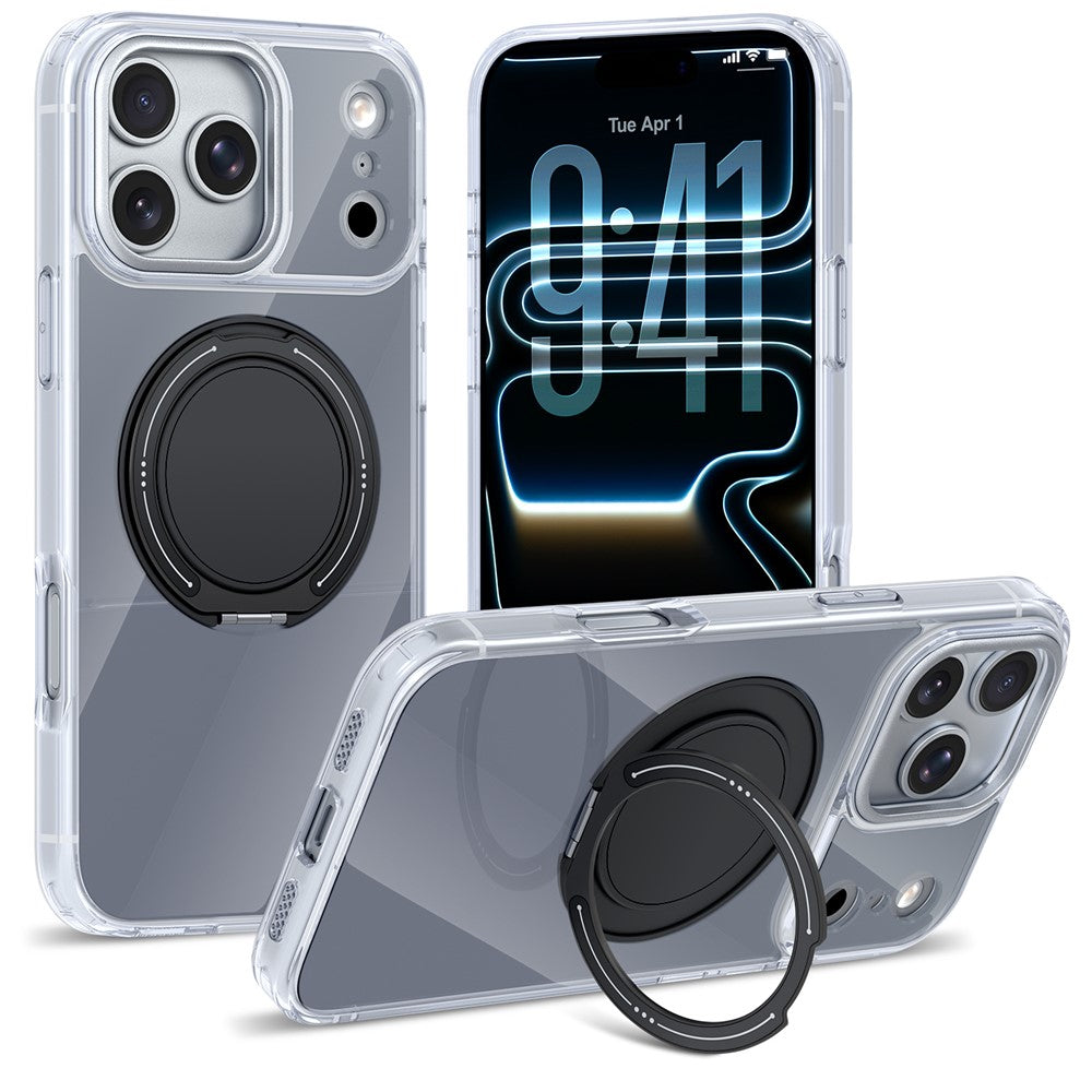 Til iPhone 17 Pro Max Cover Roterende Ringholder Støttefod TPU + Akryl Stødsikkert Telefoncover