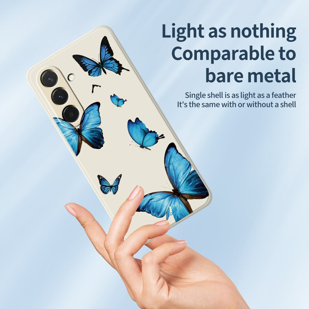 For Samsung Galaxy A37 5G Case Blue Butterflies Pattern Printing Straight Edge TPU Phone Back Cover