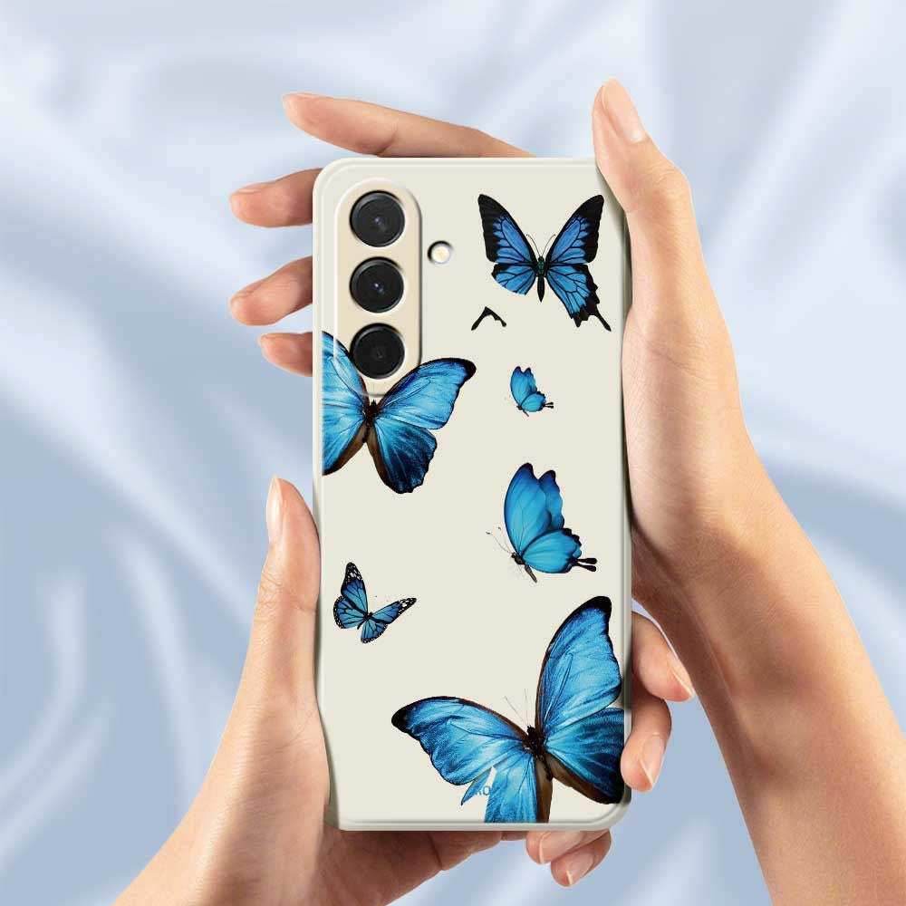 For Samsung Galaxy A37 5G Case Blue Butterflies Pattern Printing Straight Edge TPU Phone Back Cover