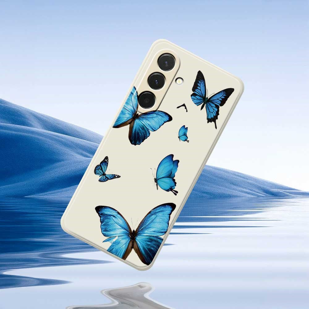 For Samsung Galaxy A37 5G Case Blue Butterflies Pattern Printing Straight Edge TPU Phone Back Cover