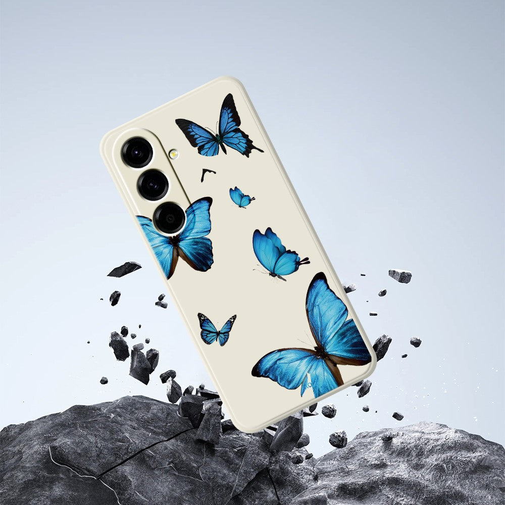 For Samsung Galaxy A27 5G Case Blue Butterflies Pattern Printing Straight Edge TPU Phone Back Cover