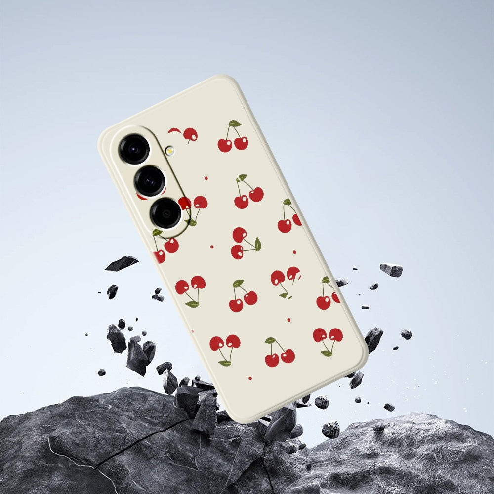 For Samsung Galaxy A27 5G Case Cherry Pattern Printing Straight Edge TPU Phone Back Cover