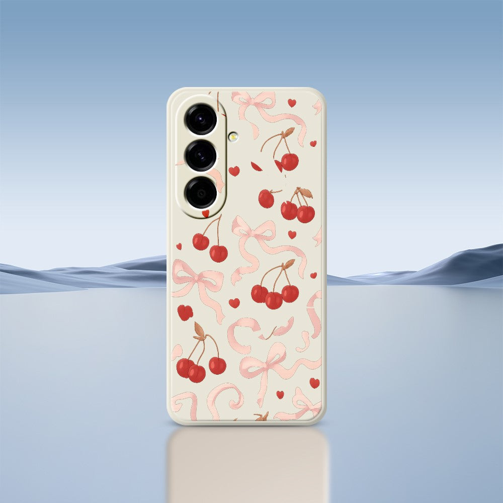 For Samsung Galaxy A27 5G Case Big Bow Cherry Pattern Printing Straight Edge TPU Phone Back Cover