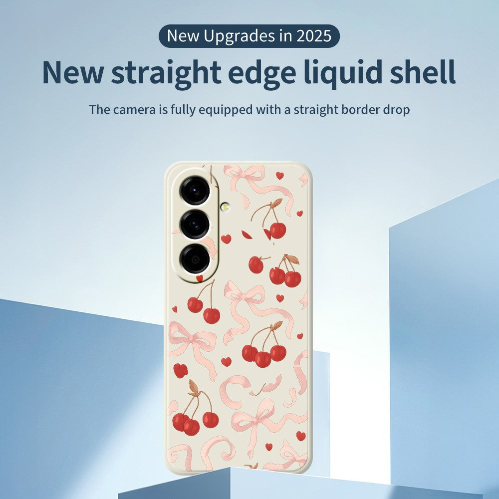 For Samsung Galaxy A27 5G Case Big Bow Cherry Pattern Printing Straight Edge TPU Phone Back Cover