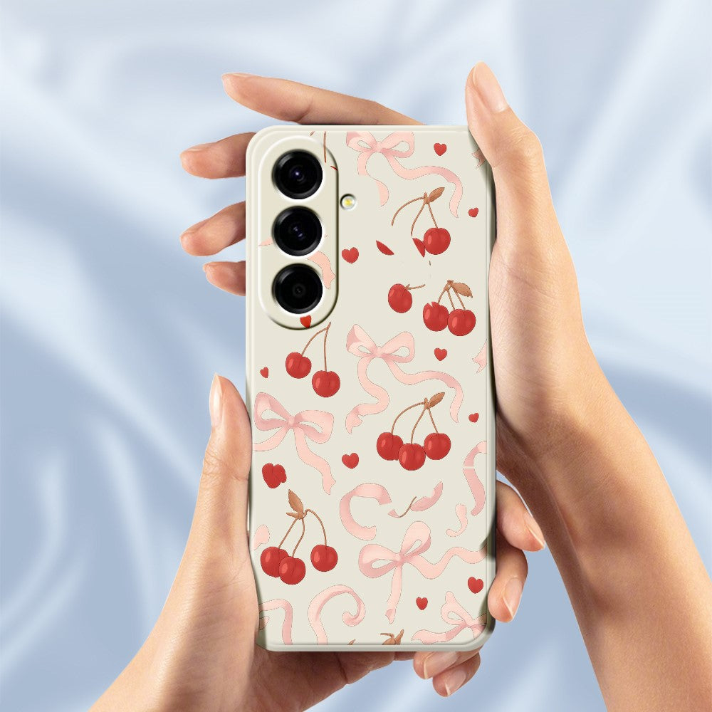 For Samsung Galaxy A27 5G Case Big Bow Cherry Pattern Printing Straight Edge TPU Phone Back Cover