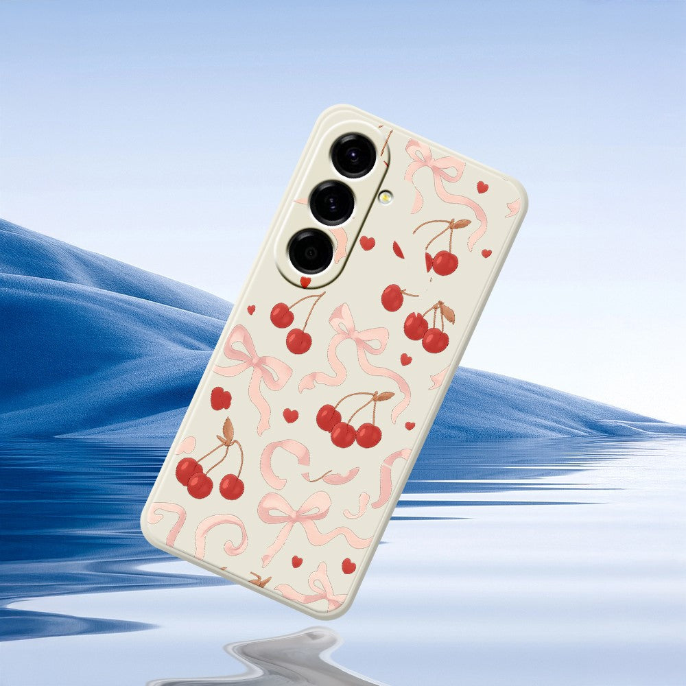 For Samsung Galaxy A27 5G Case Big Bow Cherry Pattern Printing Straight Edge TPU Phone Back Cover