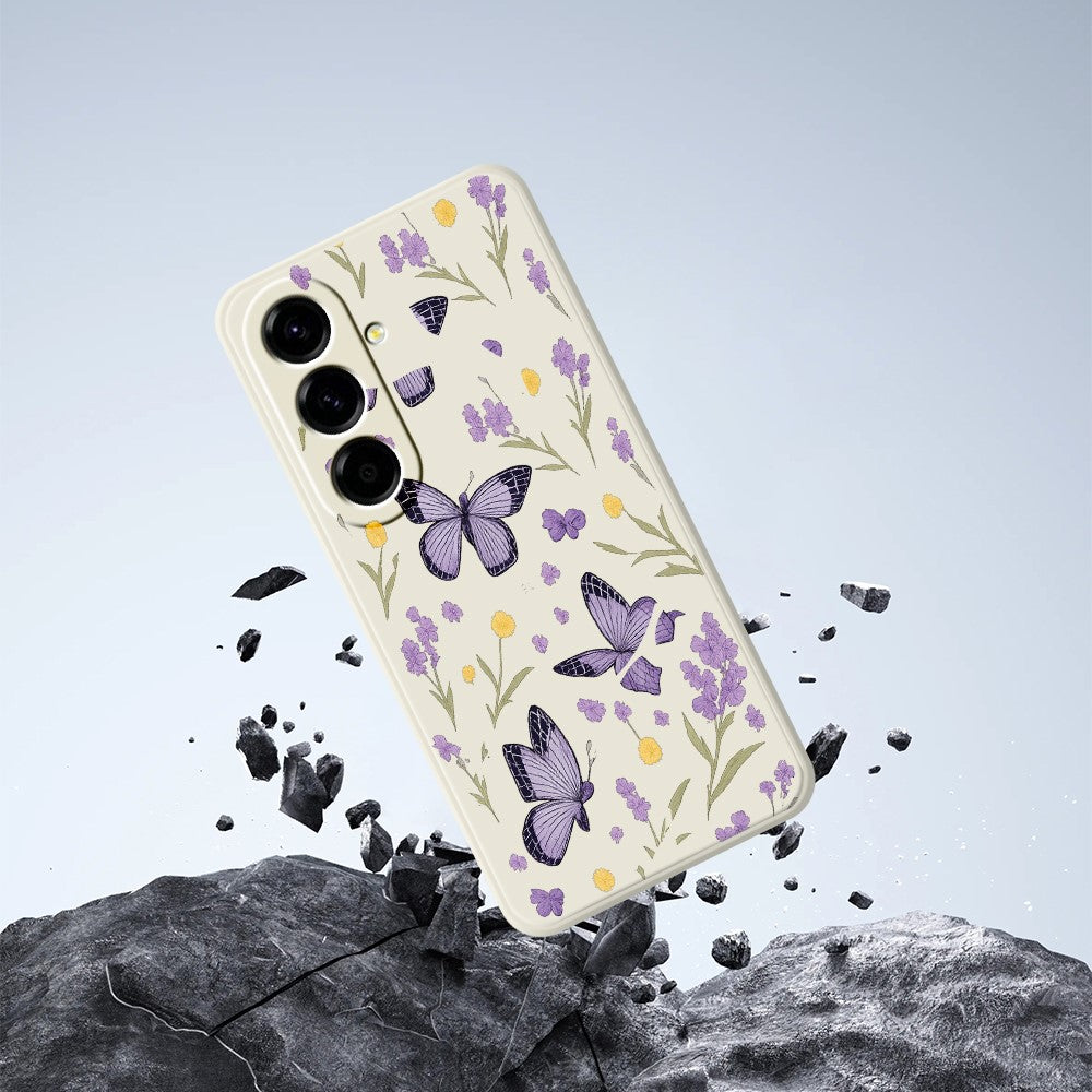 For Samsung Galaxy A27 5G Case Purple Butterflies Pattern Printing Straight Edge TPU Phone Back Cover