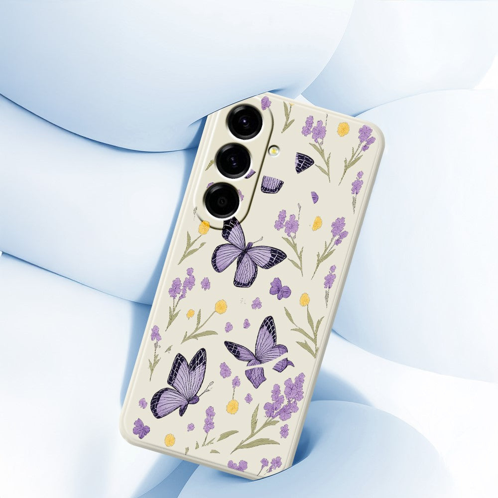 For Samsung Galaxy A27 5G Case Purple Butterflies Pattern Printing Straight Edge TPU Phone Back Cover