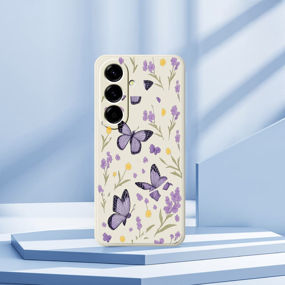 For Samsung Galaxy A27 5G Case Purple Butterflies Pattern Printing Straight Edge TPU Phone Back Cover