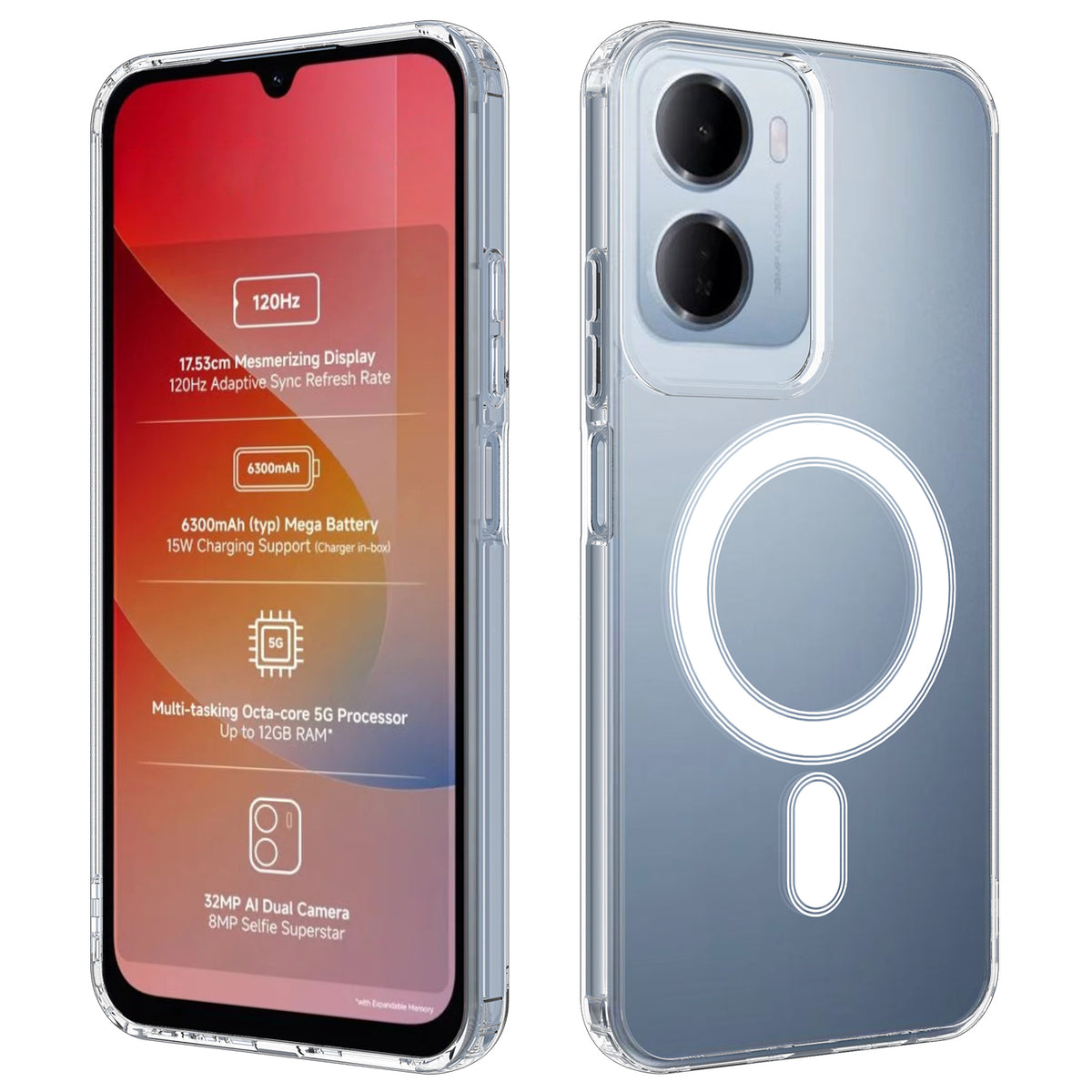 For Xiaomi Redmi R70 5G / Xiaomi Redmi R70m 5G / Xiaomi Redmi A7 Pro 4G (171.56mm) / Xiaomi Redmi A7 Pro 5G / Xiaomi Poco C85x 5G / Xiaomi Poco C81 4G / Xiaomi Poco C81 Pro 4G / Xiaomi Redmi 15a 5G Clear Phone Magnetic Case TPU + Acrylic Back Cover