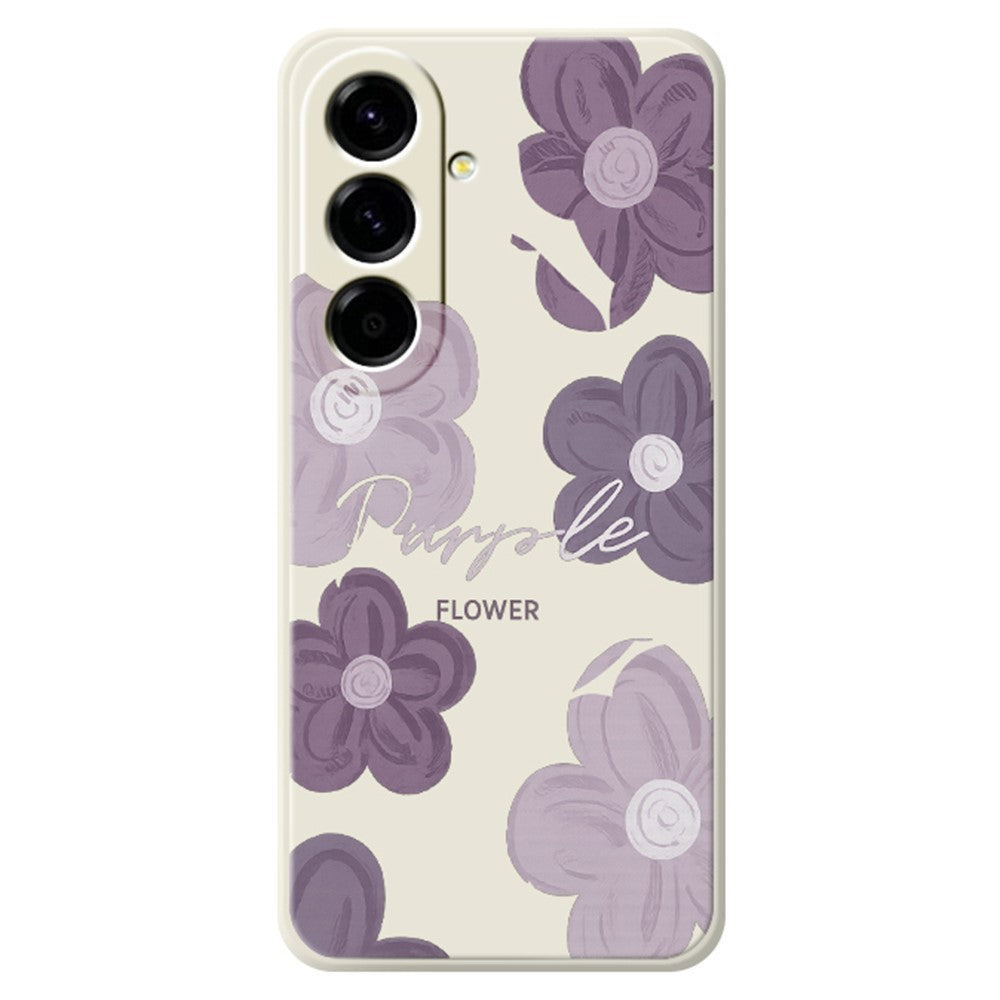 For Samsung Galaxy A27 5G Case Purple Flower Pattern Printing Straight Edge TPU Phone Back Cover