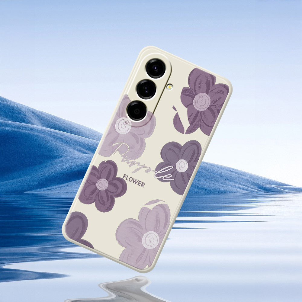 For Samsung Galaxy A27 5G Case Purple Flower Pattern Printing Straight Edge TPU Phone Back Cover