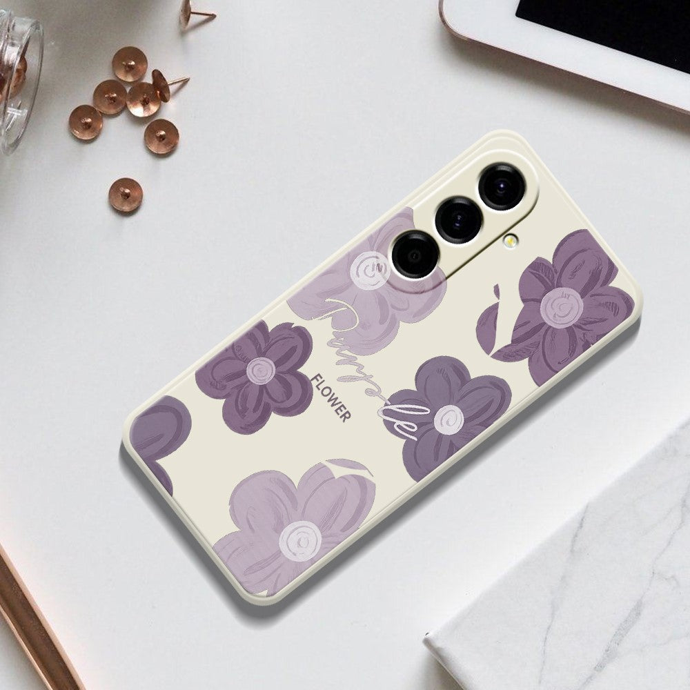 For Samsung Galaxy A27 5G Case Purple Flower Pattern Printing Straight Edge TPU Phone Back Cover
