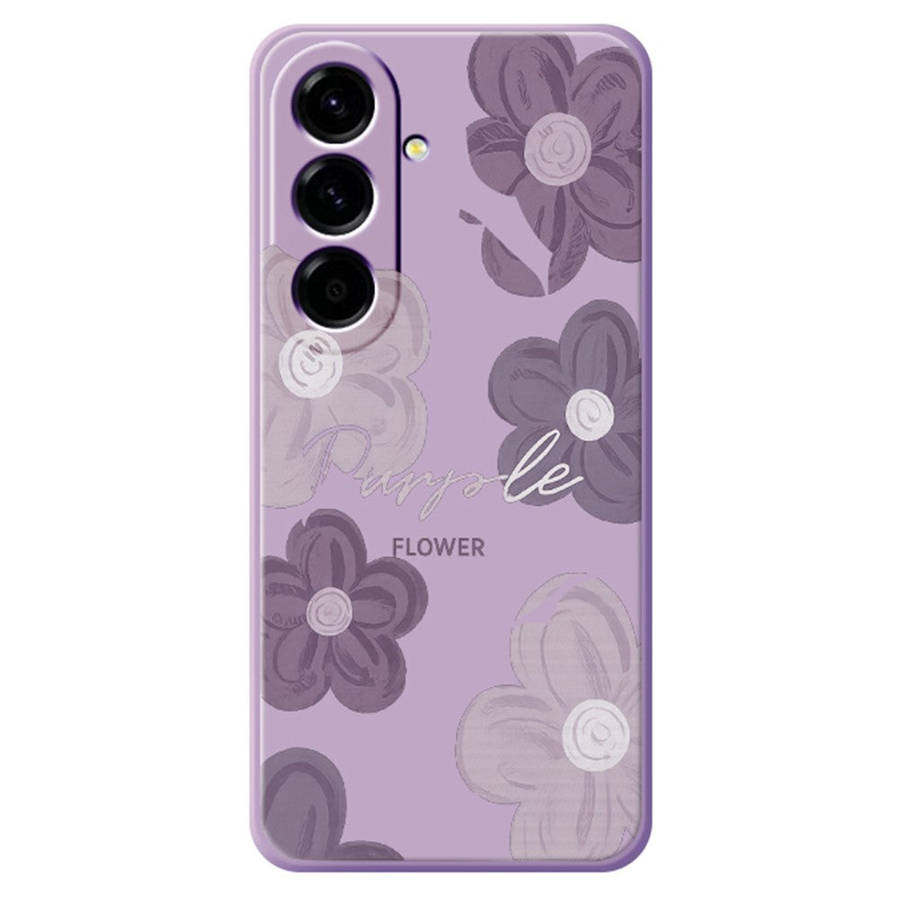 For Samsung Galaxy A27 5G Case Purple Flower Pattern Printing Straight Edge TPU Phone Back Cover