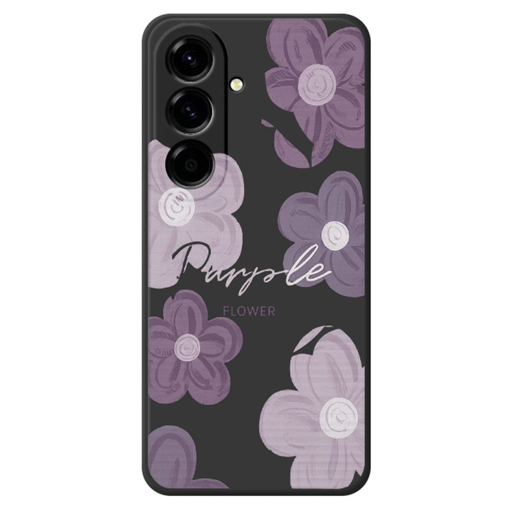 For Samsung Galaxy A27 5G Case Purple Flower Pattern Printing Straight Edge TPU Phone Back Cover