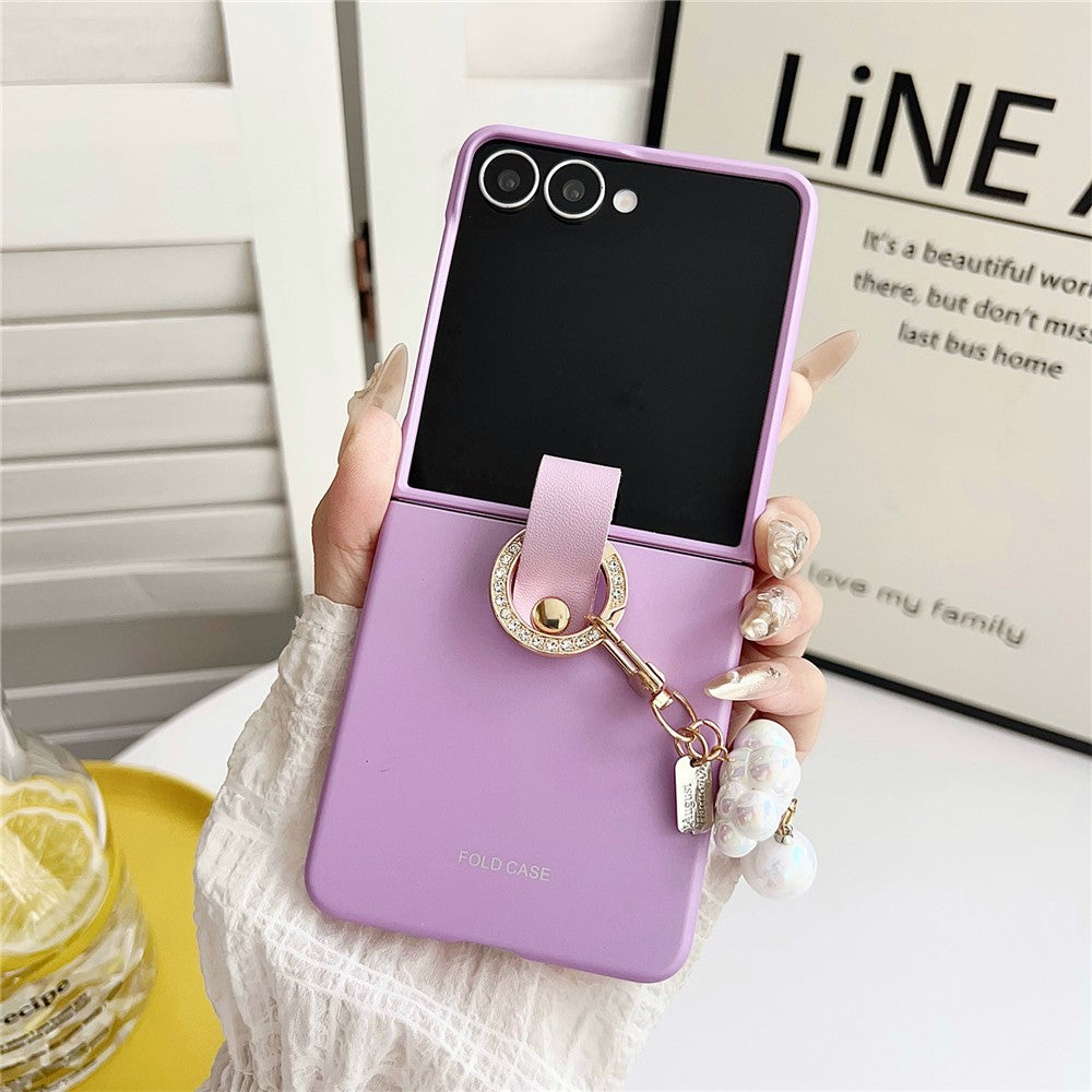 For Samsung Galaxy Z Flip8 Case Ultra Slim PC Phone Cover with Pearl Pendant