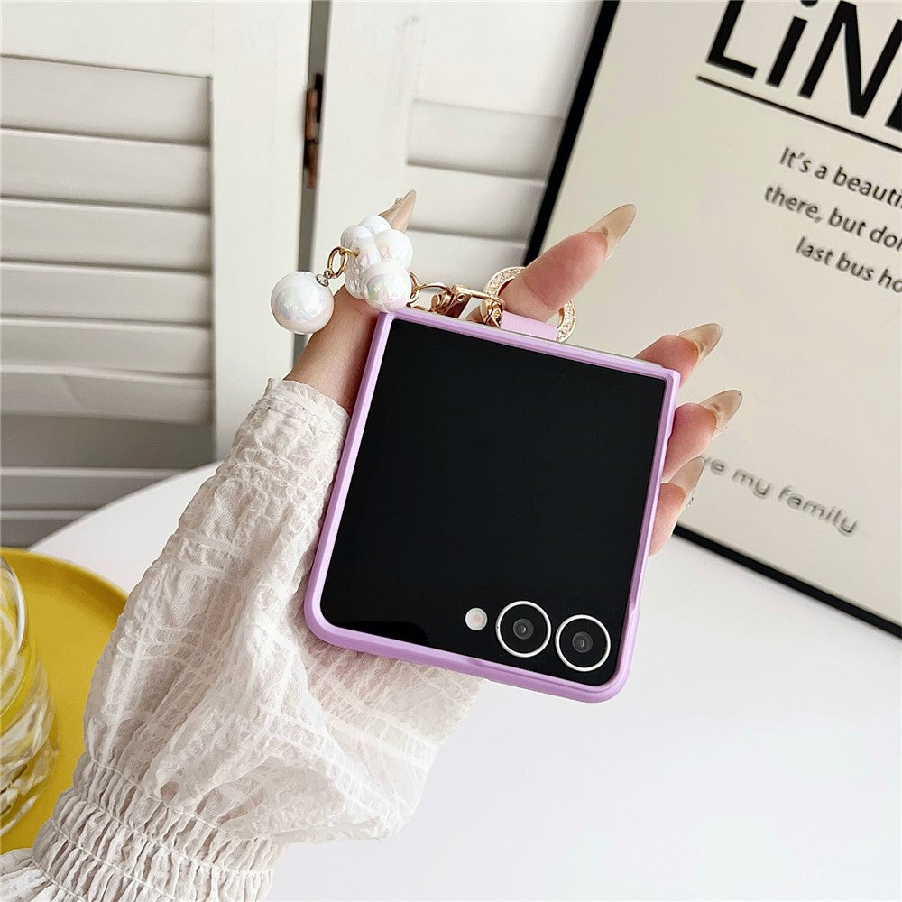 For Samsung Galaxy Z Flip8 Case Ultra Slim PC Phone Cover with Pearl Pendant