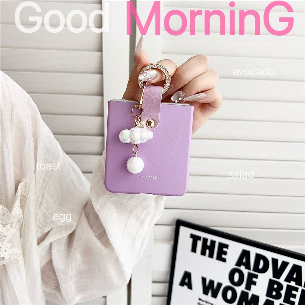 For Samsung Galaxy Z Flip8 Case Ultra Slim PC Phone Cover with Pearl Pendant