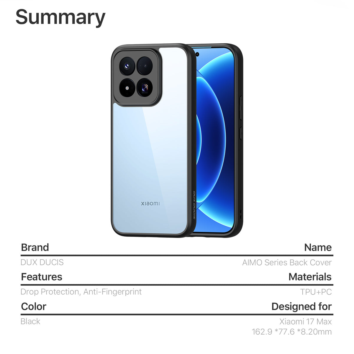 DUX DUCIS för Xiaomi 17 Max Aimo-serien PC + TPU-baksida (REACH-certifiering)