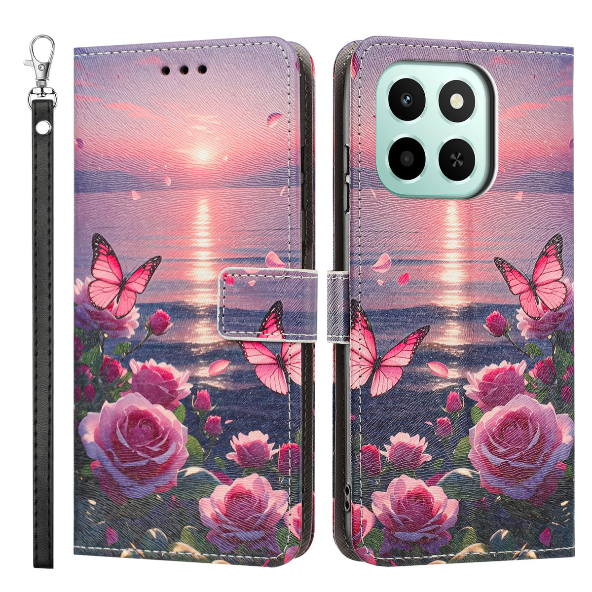 For Honor 600 Smart 5G / X7e Plus 5G Case Pattern Printing PU Leather Flip Wallet Phone Cover with Wrist Strap