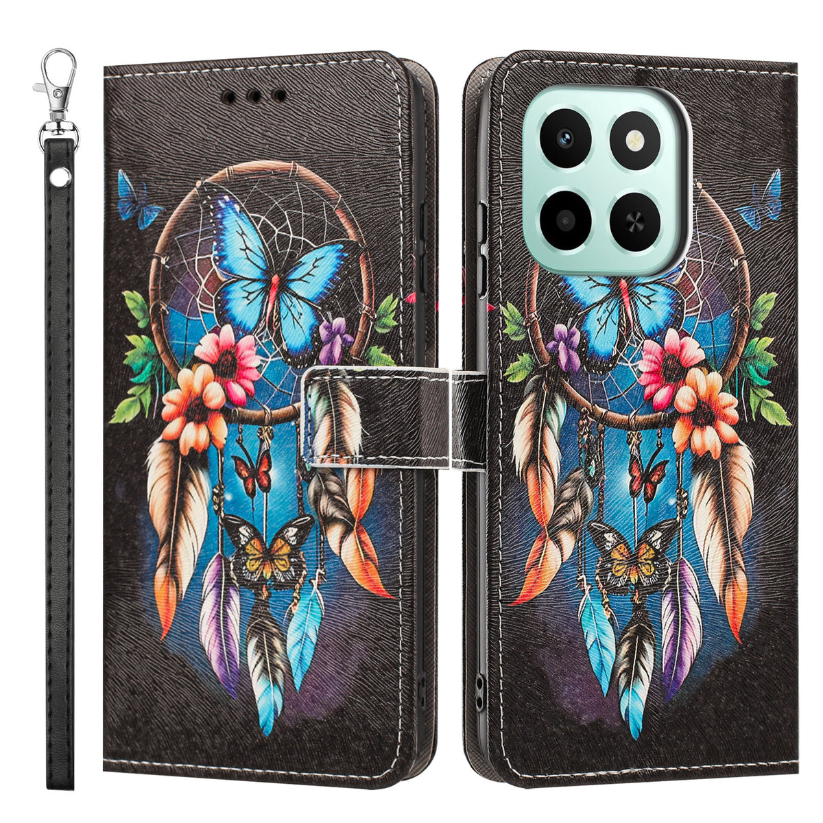 For Honor 600 Smart 5G / X7e Plus 5G Case Pattern Printing PU Leather Flip Wallet Phone Cover with Wrist Strap