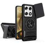 For Motorola Signature 5G Magnetic Case Ring Holder Foldable Kickstand TPU PC Phone Cover with Camera Lens Slider
